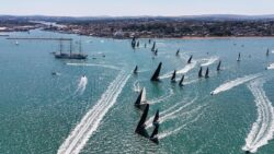 Aerial view The RORC Round Britain and Ireland Race sets off from Cowes