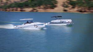 two electric boats racing