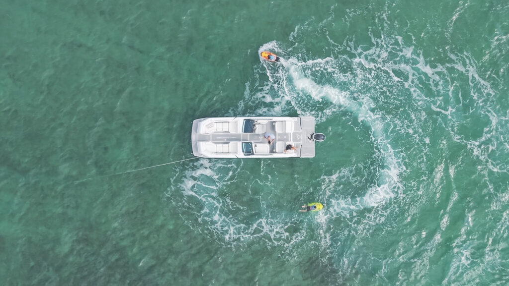 aerial view of electric boat