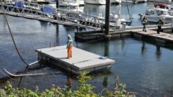 the 6m x 3m structure incorporates a submerged platform beneath the pontoon deck