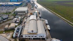 Shipyard by a waterway