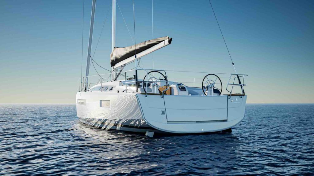 Heckansicht einer großen Segelyacht