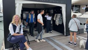 Ellie Gates outside Setag Yachts at SIBS