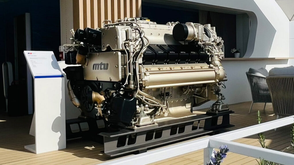mtu engine displayed at the Rolls-Royce Power Systems stand at Cannes Yachting Festival