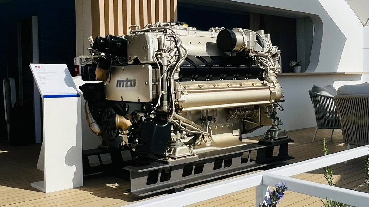 mtu engine displayed at the Rolls-Royce Power Systems stand at Cannes Yachting Festival