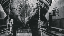 boat hull being repaired