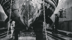 boat hull being repaired
