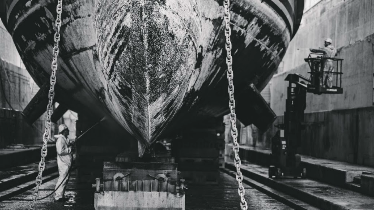 boat hull being repaired