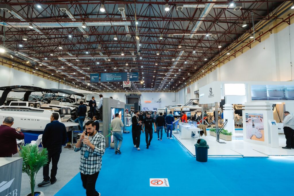 Indoor exhibition hall at Egypt boat show 2026